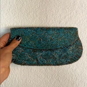 Beaded Envelope Satin Clutch